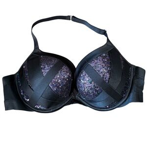 Victoria’s Secret Very Sexy Push Up Black Bondage Sequin Halter Bra, size 36C